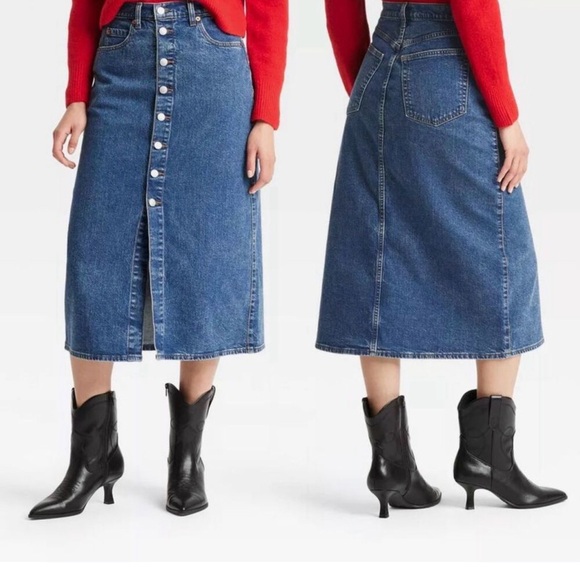 🆕 Denim Button-Front Midi Skirt - Picture 3 of 3